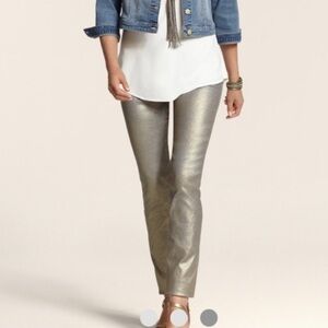 Chico’s Platinum Silver grey metallic coated straight leg jeans Sz-0 (4)  R19